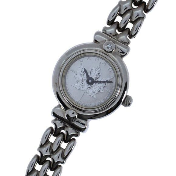 Ladies 19mm Poison Brand 1/20th Platinum Maple Leaf Coin Watch w/ Diamond PS-010 - Picture 1 of 5